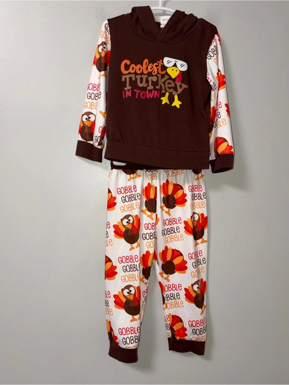 Unbranded Brown White Orange Coolest Turkey in Town Thanksgiving Set 12-18M